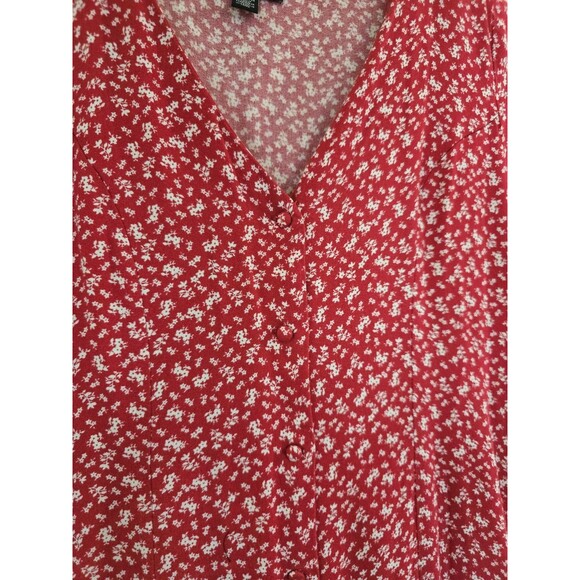 Saks Fifth Avenue Dress Womens Size 2 Red Dutsy Floral Button Midi Viscose Boho - Picture 5 of 12